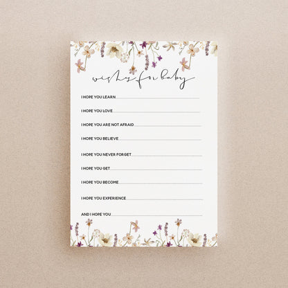 Baby Shower Wishes For Baby Game- Wild Flower Design- Tea Party New Mum To Be Gender Reveal Party Games Favours Ideas / Keepsake-Boho Wishes