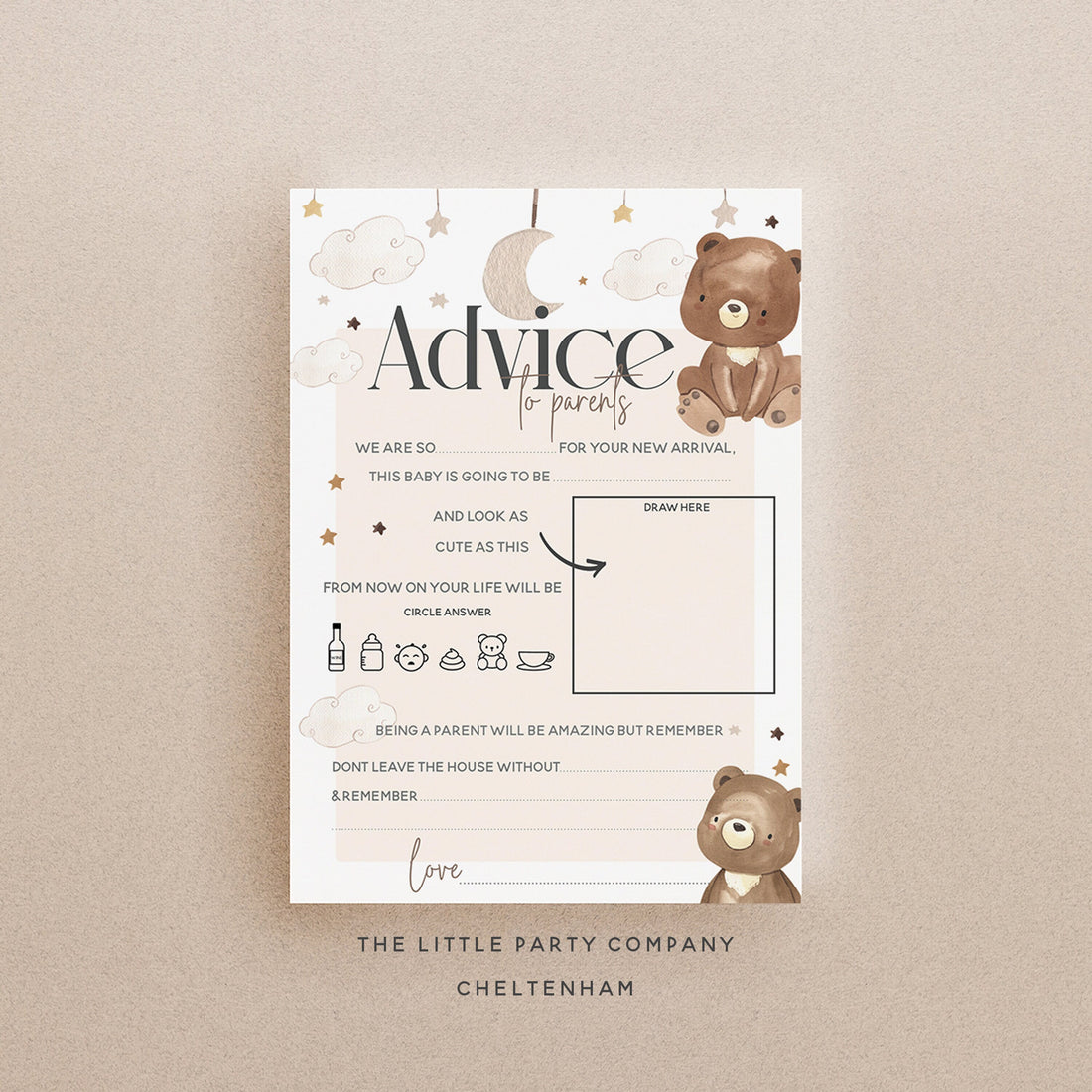 Advice for Parents To Be Cards| Teddy Bear Baby Shower Theme| Baby Shower Games| Advice To New Parents |Neutral Baby Shower|Pack Of 10 Cards