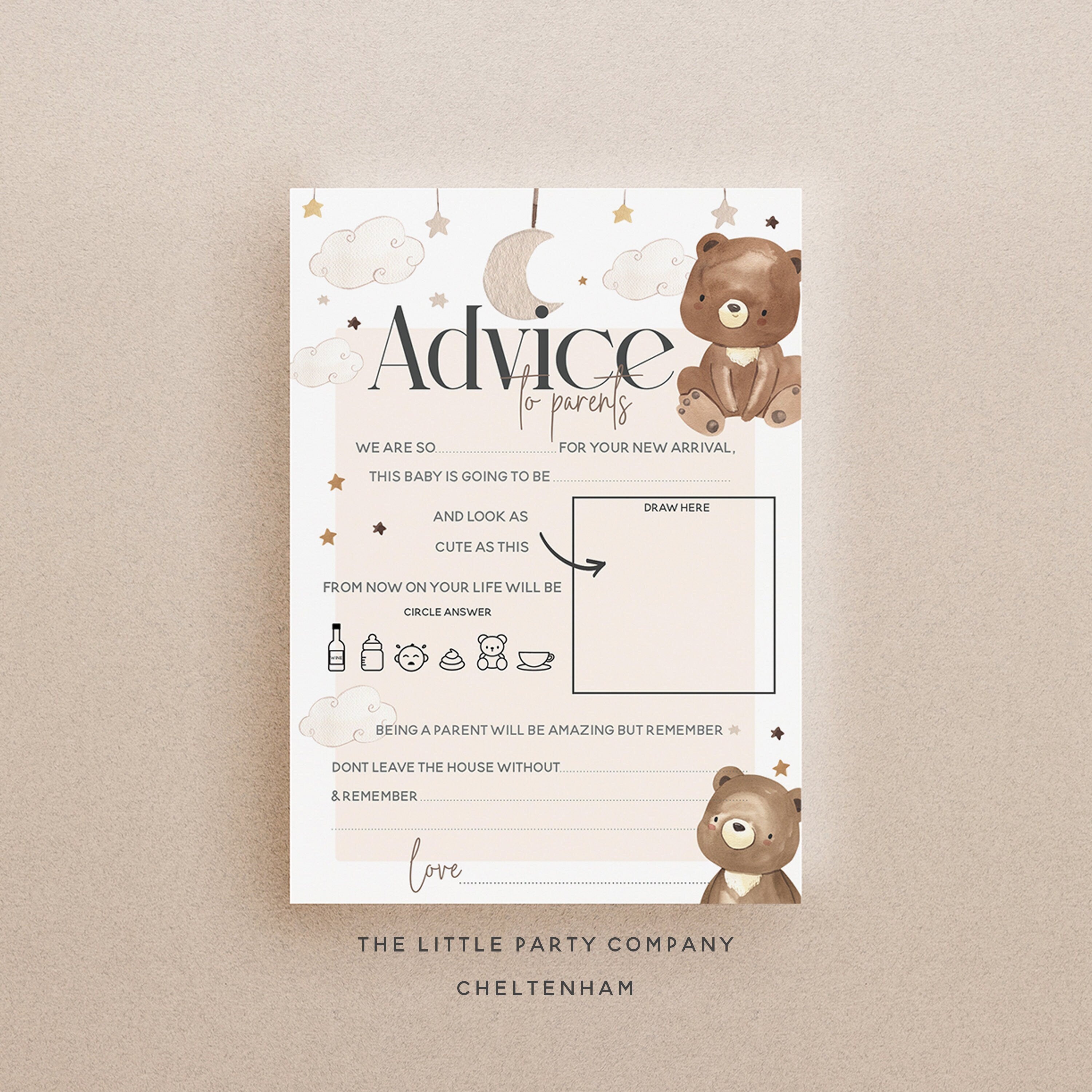 Advice for Parents To Be Cards| Teddy Bear Baby Shower Theme| Baby Shower Games| Advice To New Parents |Neutral Baby Shower|Pack Of 10 Cards