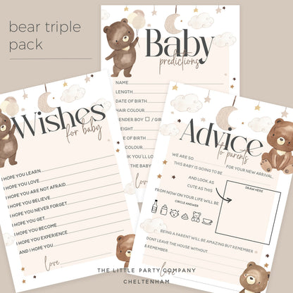 Baby Shower Bear Theme Game Pack-Baby Predictions-Advice To Parents-Wishes For Baby-Teddy Bear Baby Shower Games-Gender Neutral-Unisex Games