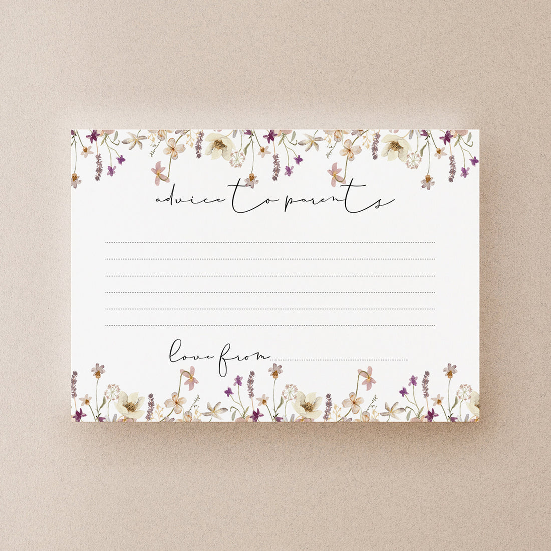 Baby Shower Advice To Parents Cards-Wild Flower Boho Design- Tea Party New Mum To Be Gender Reveal Party Games Favours Ideas / Keepsake