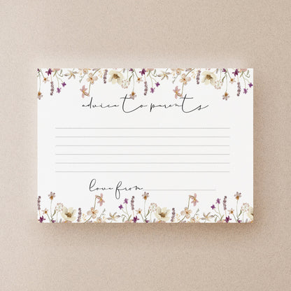 Baby Shower Advice To Parents Cards-Wild Flower Boho Design- Tea Party New Mum To Be Gender Reveal Party Games Favours Ideas / Keepsake