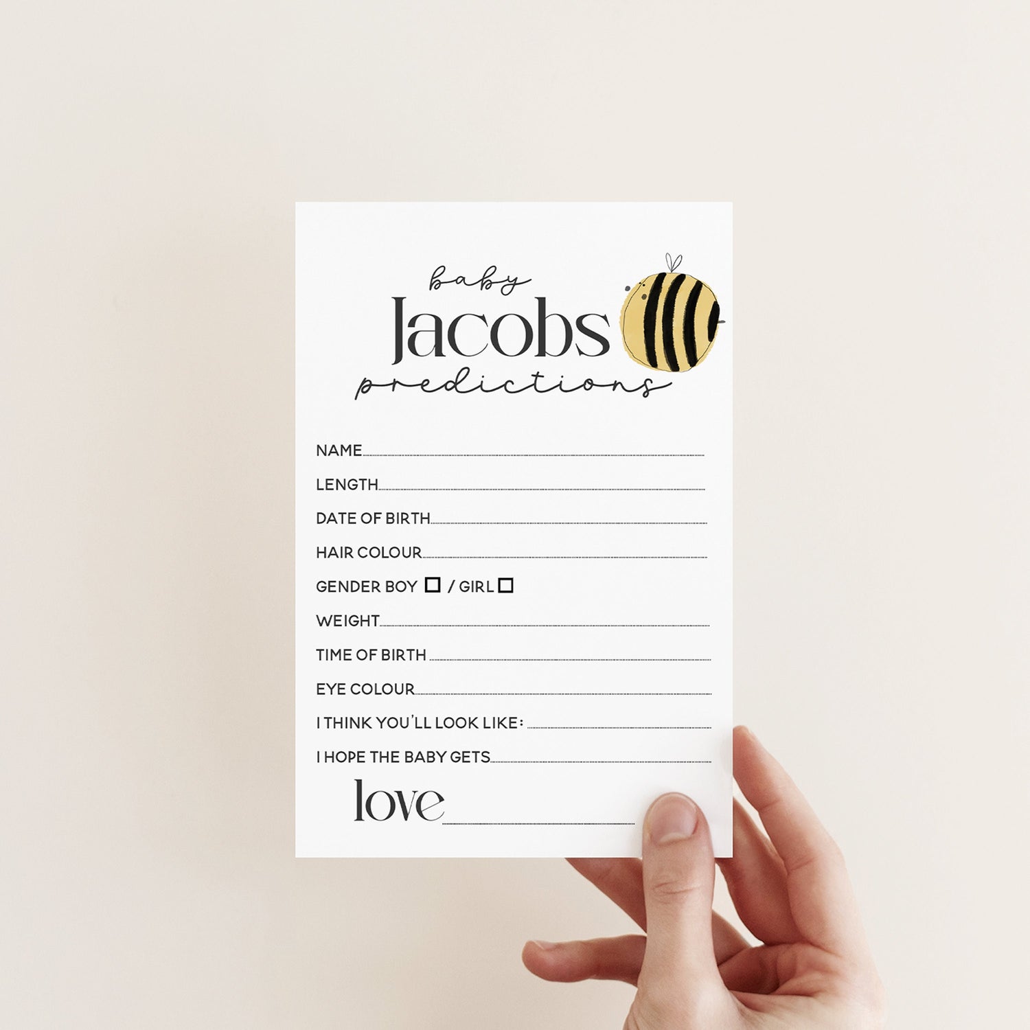 Baby Prediction Cards | Personalised Prediction Game | Baby Shower Games | Heart | Bee | Sun | Rainbow Theme | Neutral Theme | Guess Date