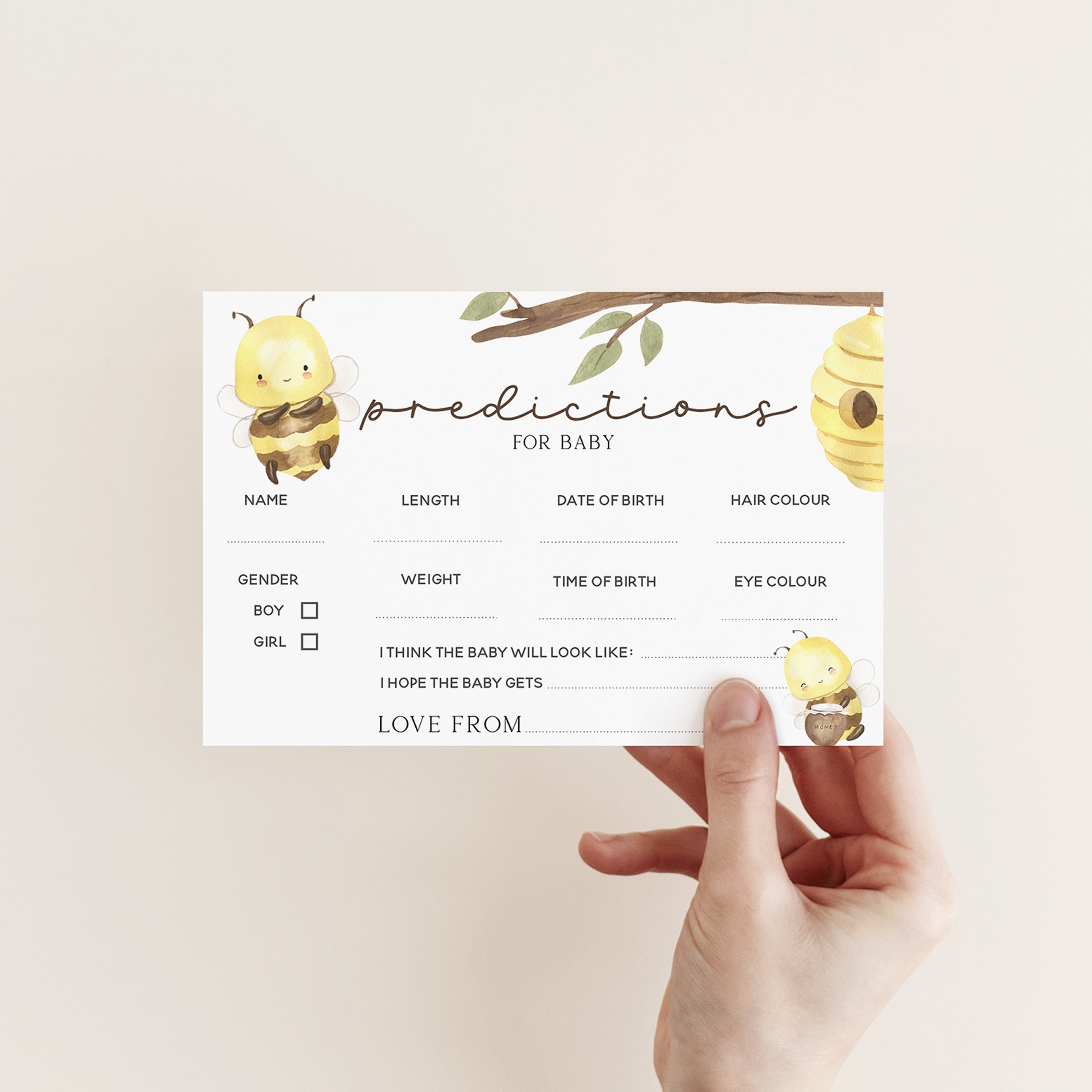 Baby Prediction Cards | Baby Shower Game | Bumble Bee Theme | Mum To Be Cards | Neutral Baby Shower | Keepsake | Baby Sprinkle | Baby Guess