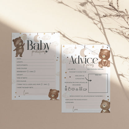 Baby Prediction Cards &amp; Advice For Parents Cards Bundle | Baby Shower Games | Teddy Bear Theme | Neutral Baby Shower | Keepsake | Sprinkle