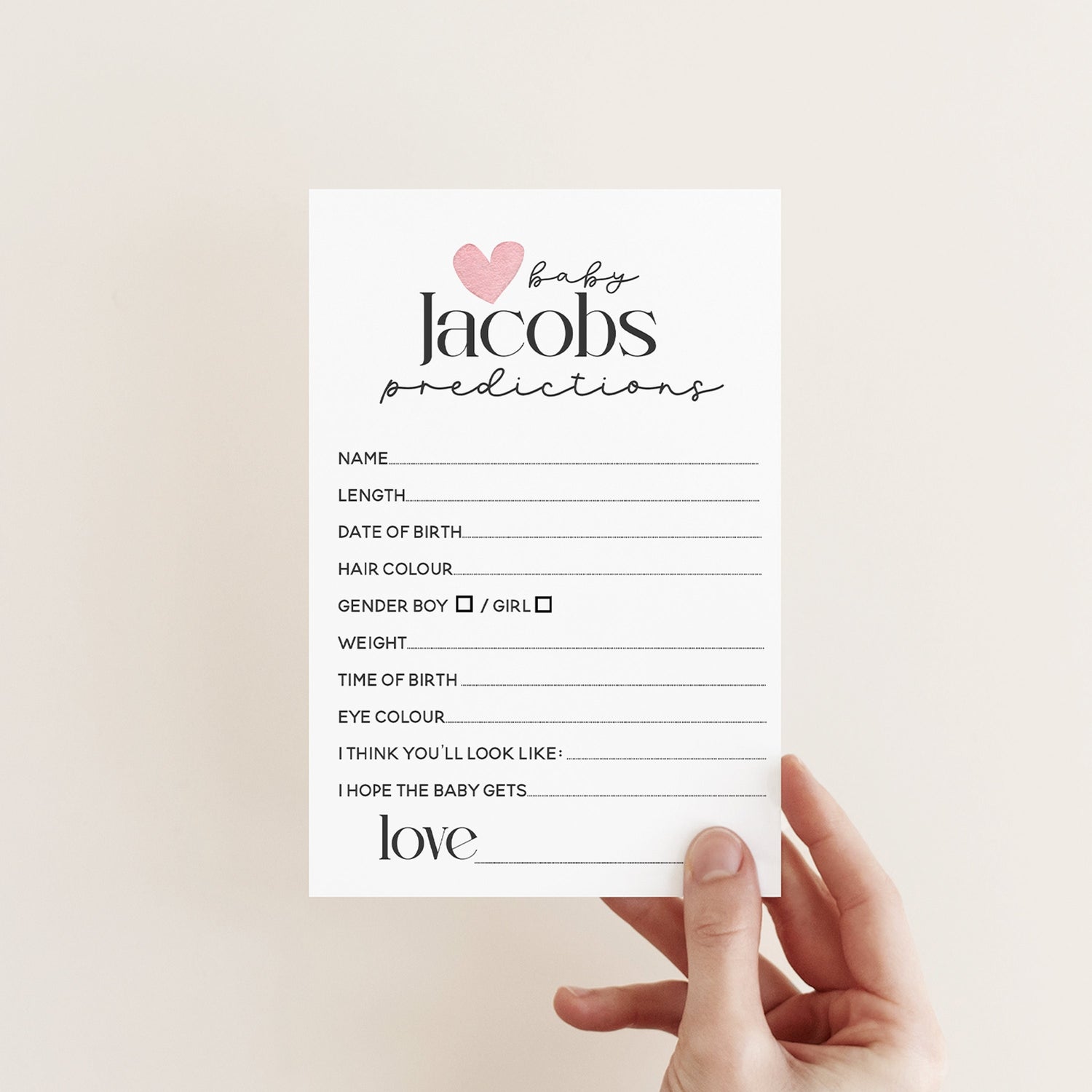 Baby Prediction Cards | Personalised Prediction Game | Baby Shower Games | Heart | Bee | Sun | Rainbow Theme | Neutral Theme | Guess Date