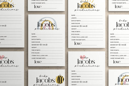 Baby Prediction Cards | Personalised Prediction Game | Baby Shower Games | Heart | Bee | Sun | Rainbow Theme | Neutral Theme | Guess Date