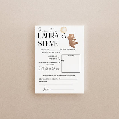 Bear Baby Shower Games-Advice To Parents Cards-Personalised Baby Shower Games-Advice Card-Teddy Bear Theme-Gender Neutral -New Mum Baby Gift