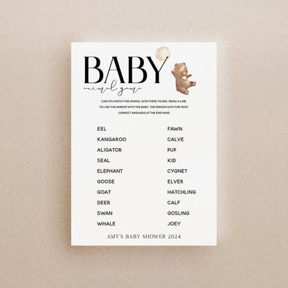 Bear Baby Shower Games-Animal Game Card-Personalised Baby Shower Games-Baby Animal -Teddy Bear Theme-Gender Neutral Unisex-New Mum Baby Gift