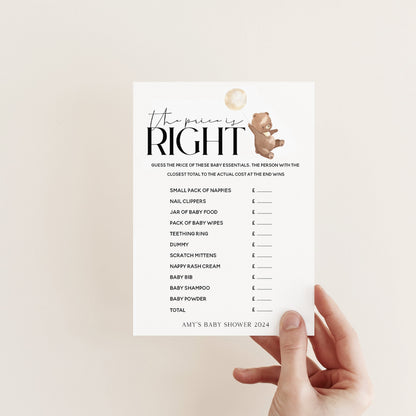 Bear Baby Shower Games-Guess The Price Game Card-Personalised Baby Shower Games- Price Is Right-Teddy Bear Theme-Gender Neutral Unisex- Gift