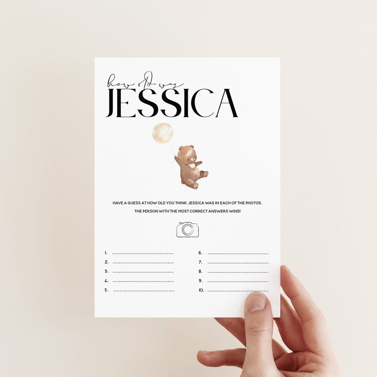 Bear Baby Shower Games-How Old Was Mum Cards-Personalised Baby Shower Games-Guess Mums Age Photo Game-Teddy Bear Theme-New Mum Baby Gift