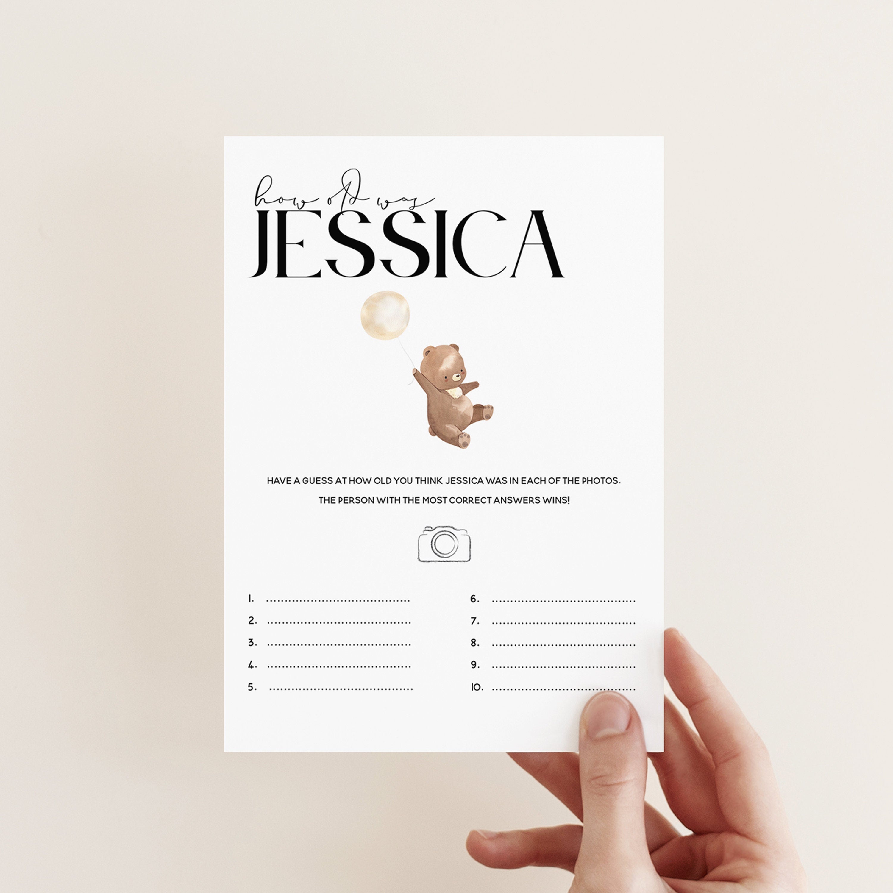 Bear Baby Shower Games-How Old Was Mum Cards-Personalised Baby Shower Games-Guess Mums Age Photo Game-Teddy Bear Theme-New Mum Baby Gift