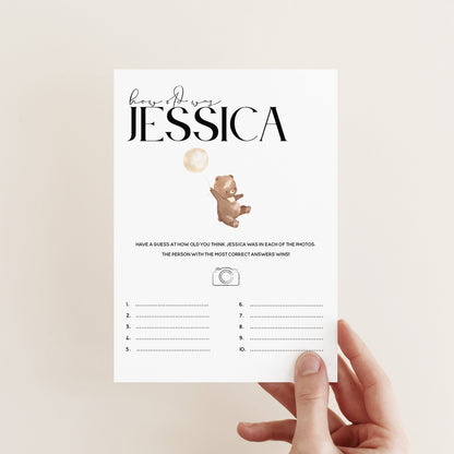 Bear Baby Shower Games-How Old Was Mum Cards-Personalised Baby Shower Games-Guess Mums Age Photo Game-Teddy Bear Theme-New Mum Baby Gift