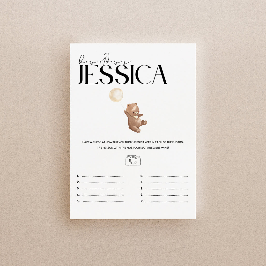 Bear Baby Shower Games-How Old Was Mum Cards-Personalised Baby Shower Games-Guess Mums Age Photo Game-Teddy Bear Theme-New Mum Baby Gift