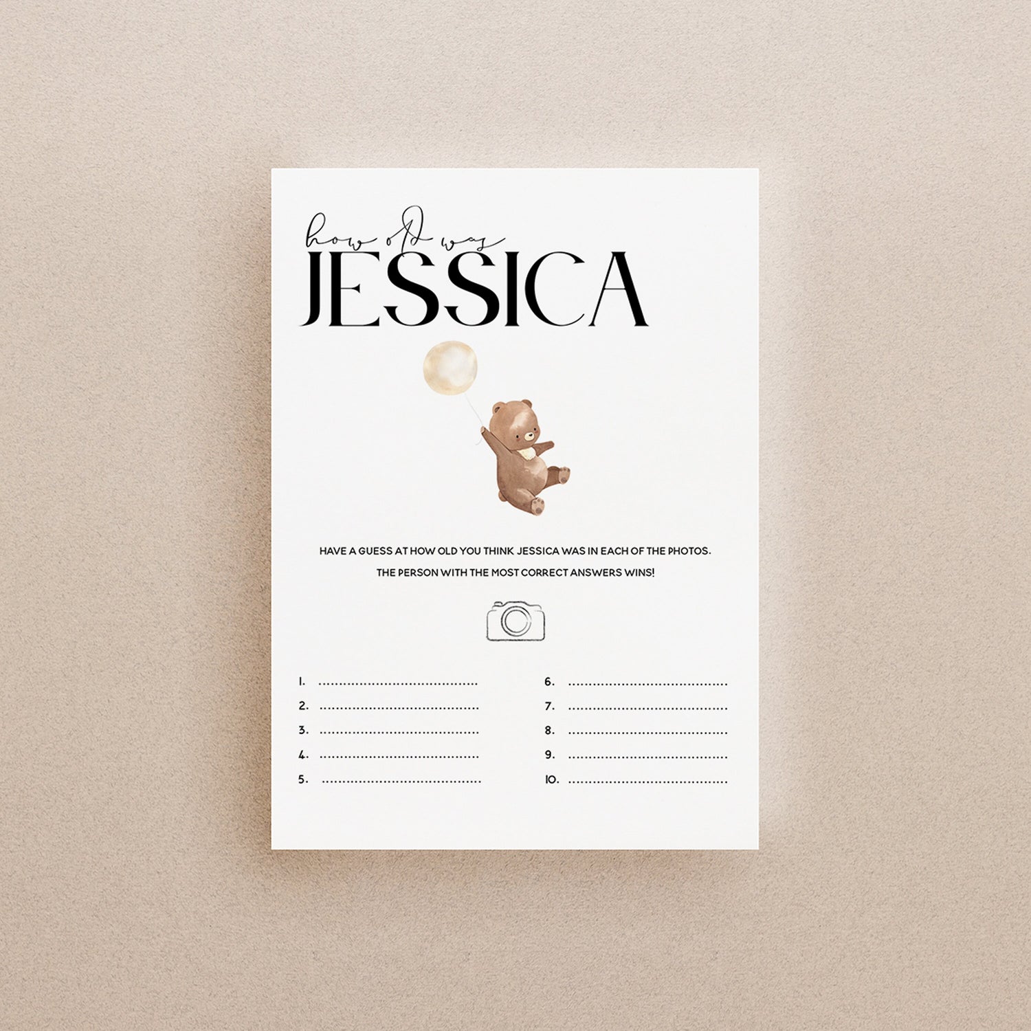 Bear Baby Shower Games-How Old Was Mum Cards-Personalised Baby Shower Games-Guess Mums Age Photo Game-Teddy Bear Theme-New Mum Baby Gift