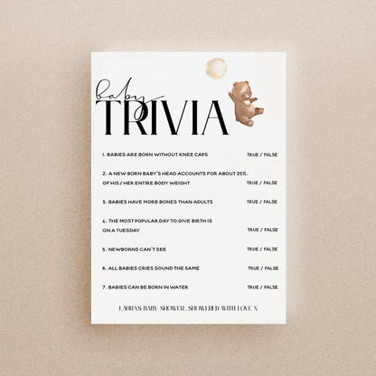 Bear Baby Shower Games-Baby Trivia Game Cards-Personalised Baby Shower Games-Teddy Bear Theme-Gender Neutral Unisex-New Mum Baby Gift