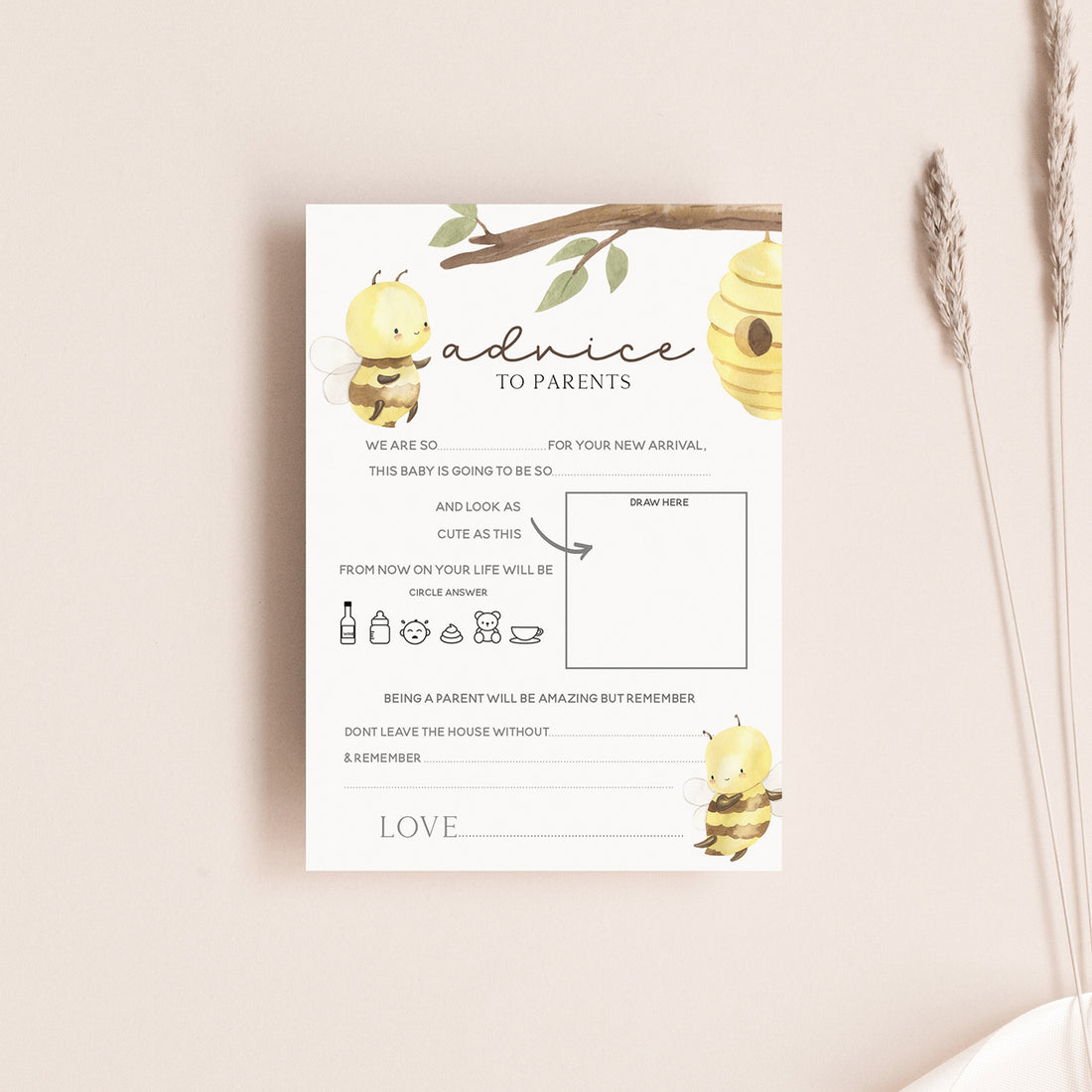 Baby Advice To Parents Cards | Baby Shower Game | Bumble Bee Theme | Mum To Be Cards | Neutral Baby Shower | Keepsake | Baby Sprinkle |