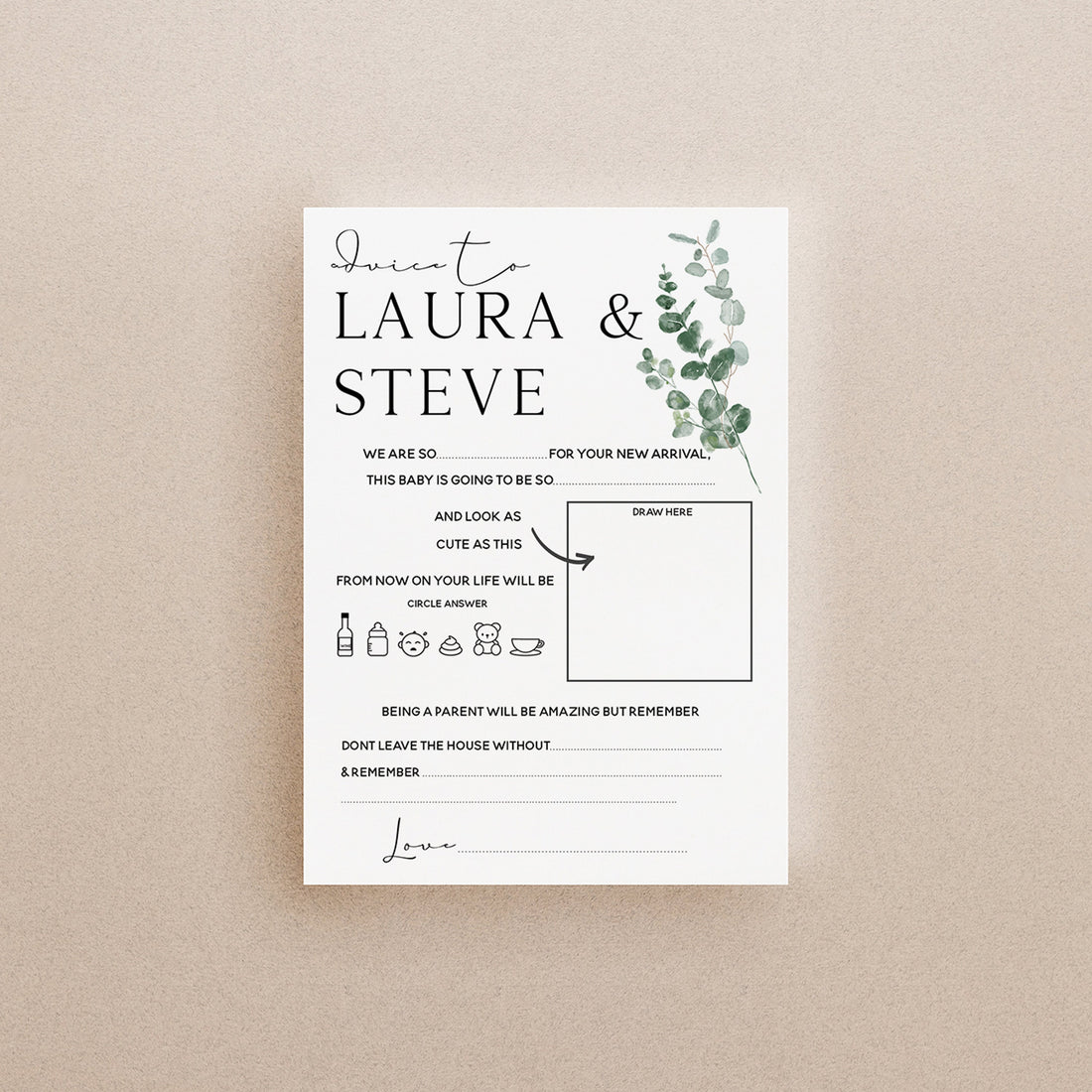 Botanical Baby Shower Games- Advice To Parents Cards-Personalised Baby Shower Games-Custom Advice Sage Theme-Gender Neutral -New Mum Baby
