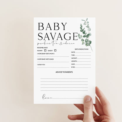 Botanical Baby Shower Games-Baby Prediction Advice Cards-Personalised Baby Shower Games-Custom Game- Sage Theme-Gender Neutral -New Mum Baby