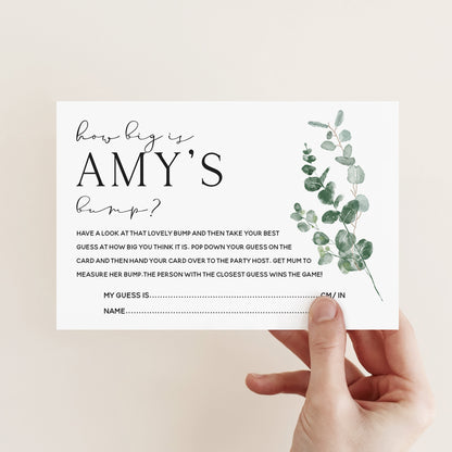 Botanical Baby Shower Games- How Big Is Mums Bump Cards-Personalised Baby Shower Games-Custom Sage Theme Games -Gender Neutral -New Mum Baby