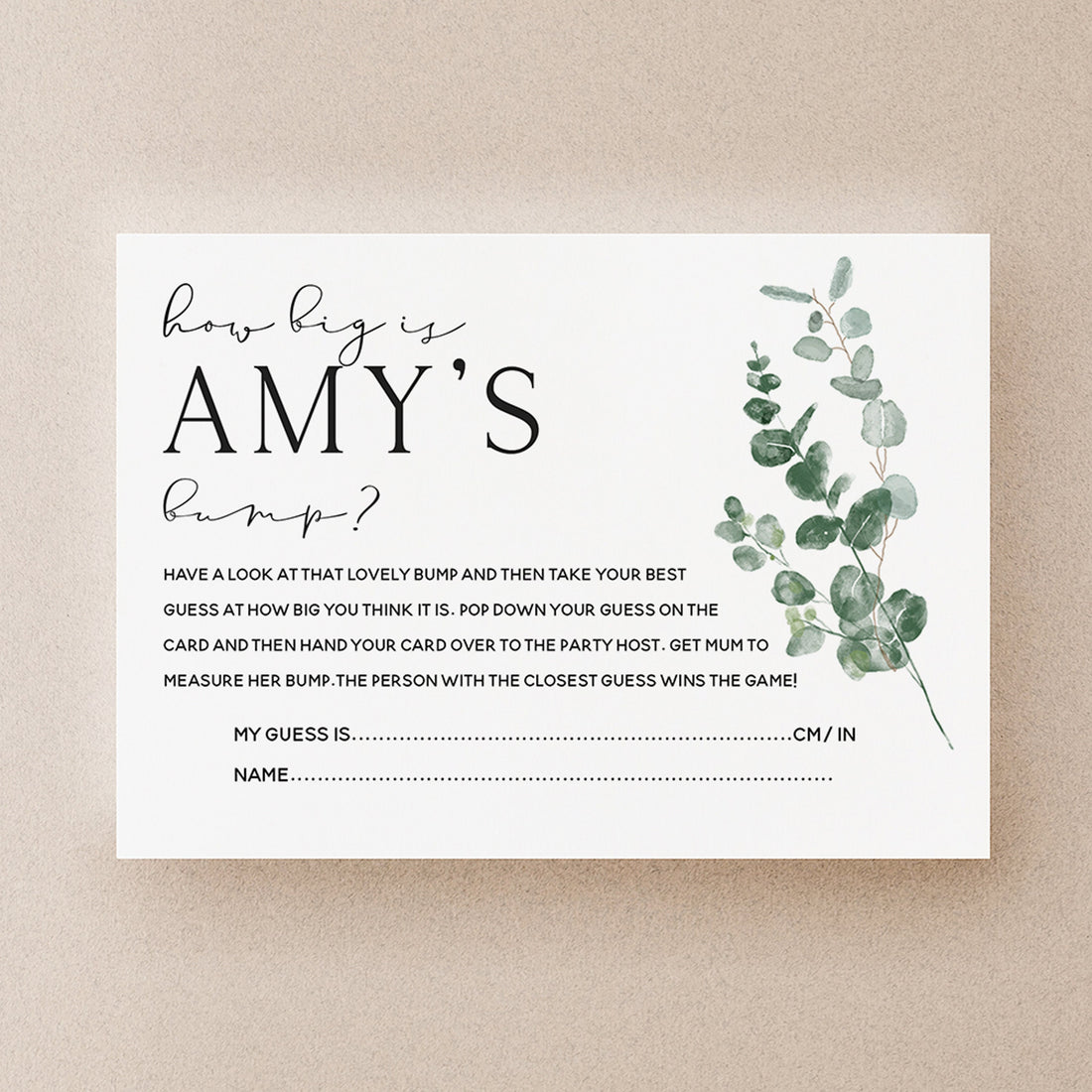Botanical Baby Shower Games- How Big Is Mums Bump Cards-Personalised Baby Shower Games-Custom Sage Theme Games -Gender Neutral -New Mum Baby
