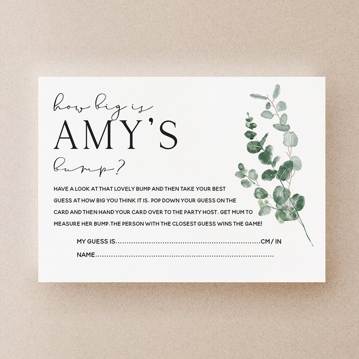 Botanical Baby Shower Games- How Big Is Mums Bump Cards-Personalised Baby Shower Games-Custom Sage Theme Games -Gender Neutral -New Mum Baby
