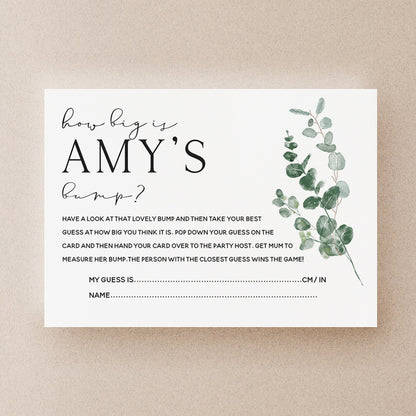 Botanical Baby Shower Games- How Big Is Mums Bump Cards-Personalised Baby Shower Games-Custom Sage Theme Games -Gender Neutral -New Mum Baby