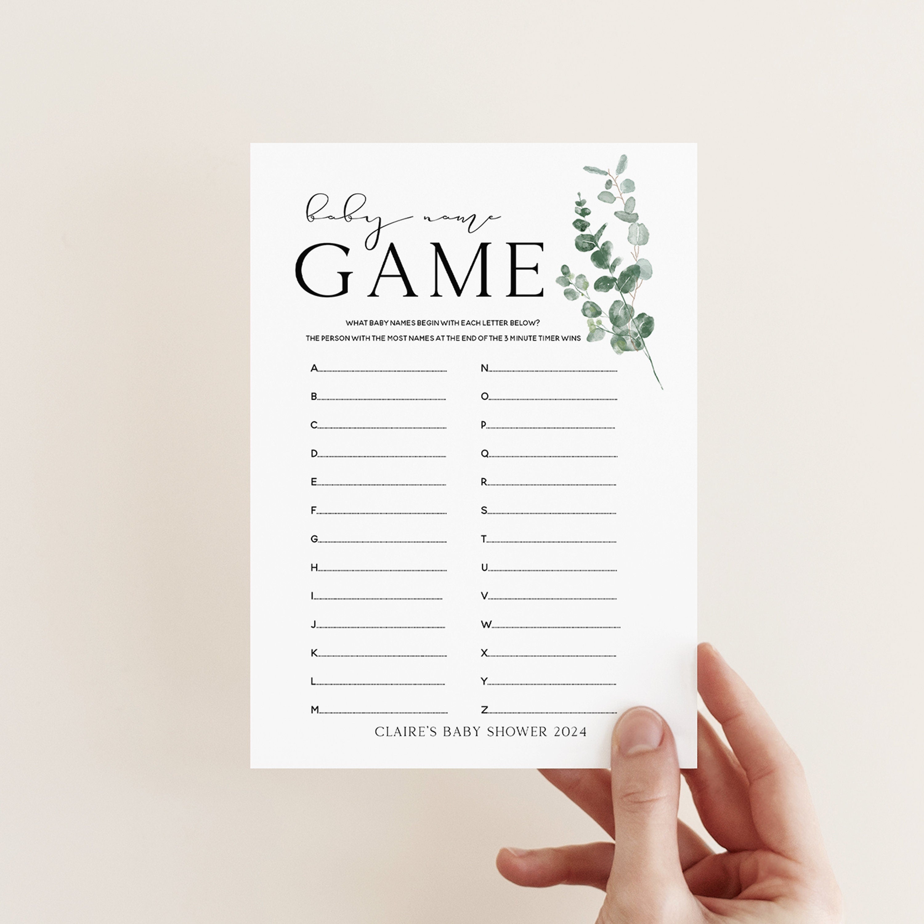 Botanical Baby Shower Games-Baby Name Game Cards-Personalised Baby Shower Games-Custom Game- Sage Theme-Gender Neutral -New Mum Baby