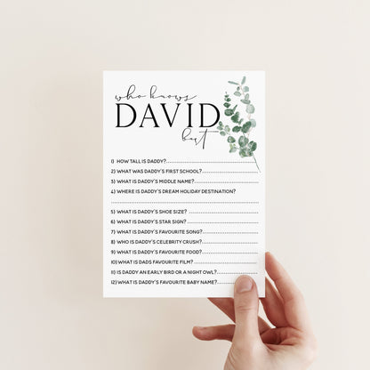 Botanical Baby Shower Games- Who Knows Daddy Best Game -Personalised Baby Shower Games-Custom Games Sage Theme-Gender Neutral -New Mum Baby
