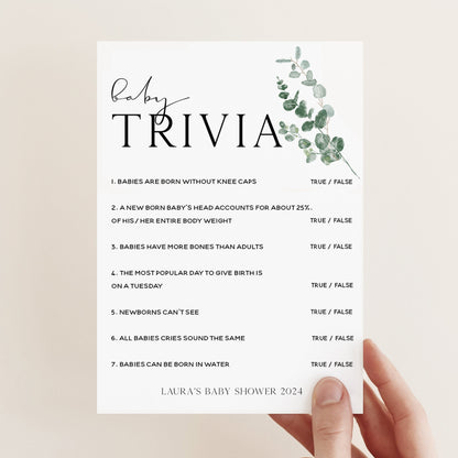 Botanical Baby Shower Games- Baby Trivia Game -Personalised Baby Shower Games-Custom Games Sage Theme-Gender Neutral -New Mum Baby