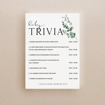 Botanical Baby Shower Games- Baby Trivia Game -Personalised Baby Shower Games-Custom Games Sage Theme-Gender Neutral -New Mum Baby