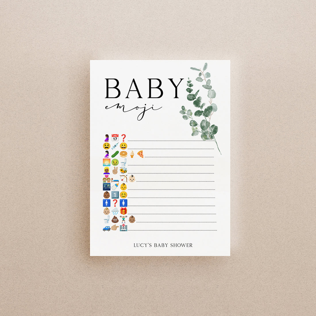 Botanical Baby Shower Games- Baby Emoji Game -Personalised Baby Shower Games-Custom Games Sage Theme-Gender Neutral -New Mum Baby