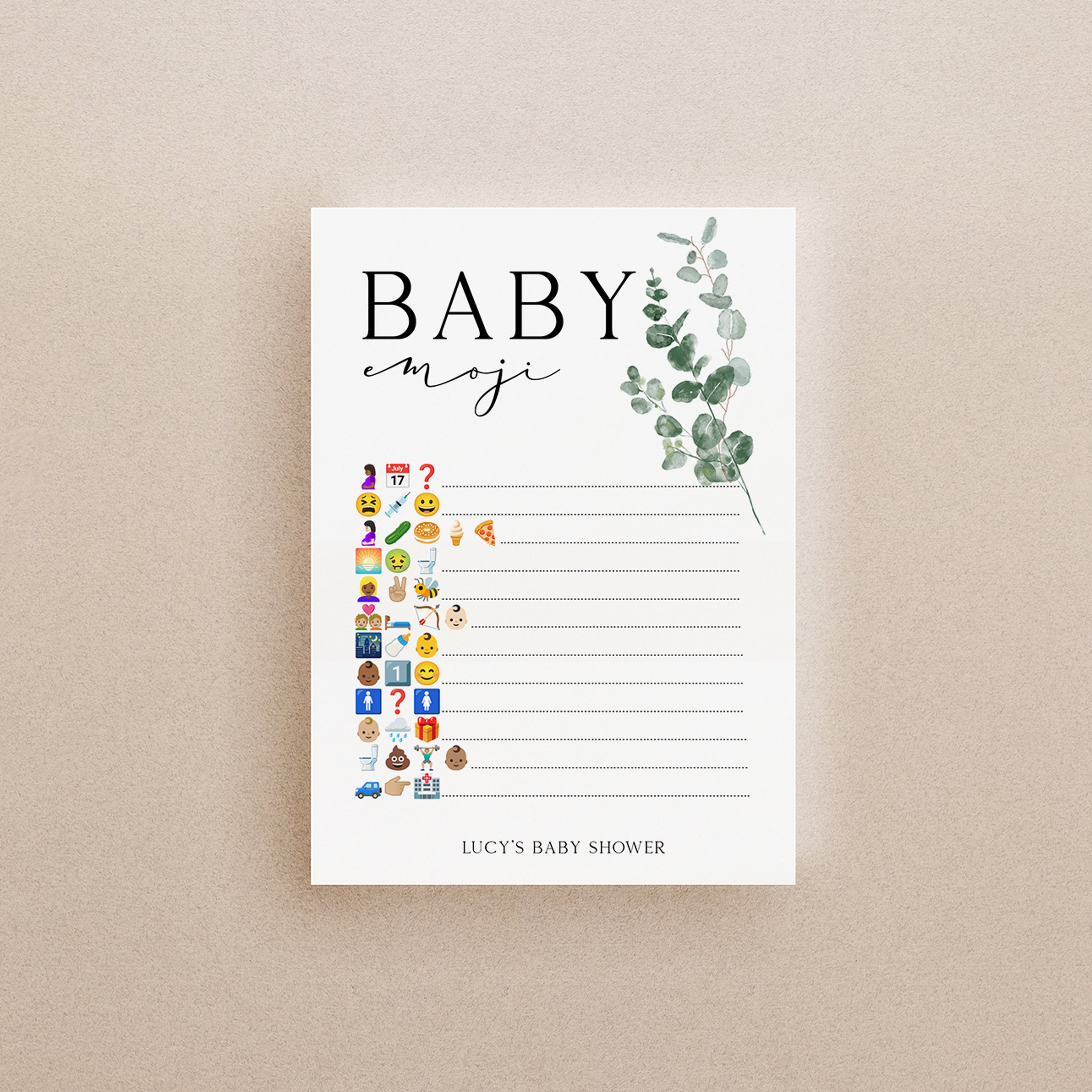 Botanical Baby Shower Games- Baby Emoji Game -Personalised Baby Shower Games-Custom Games Sage Theme-Gender Neutral -New Mum Baby