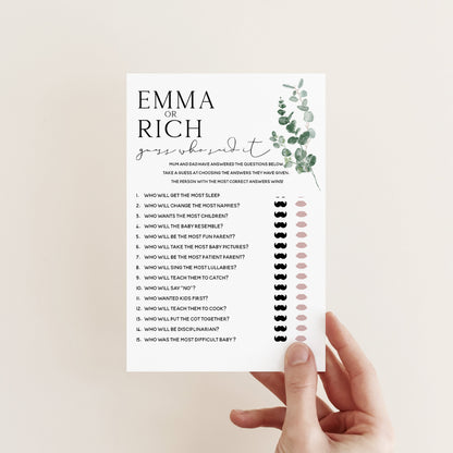 Botanical Baby Shower Games- Who Said It Game -Personalised Baby Shower Games-Custom Games Sage Theme-Gender Neutral -New Mum Baby