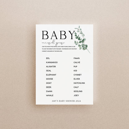 Botanical Baby Shower Games-  Match The Animal Game -Personalised Baby Shower Games-Custom Games Sage Theme-Gender Neutral -New Mum Baby