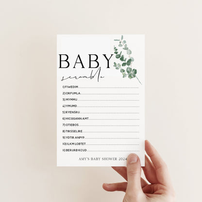 Botanical Baby Shower Games-  Word Scramble Game -Personalised Baby Shower Games-Custom Games Sage Theme-Gender Neutral -New Mum Baby