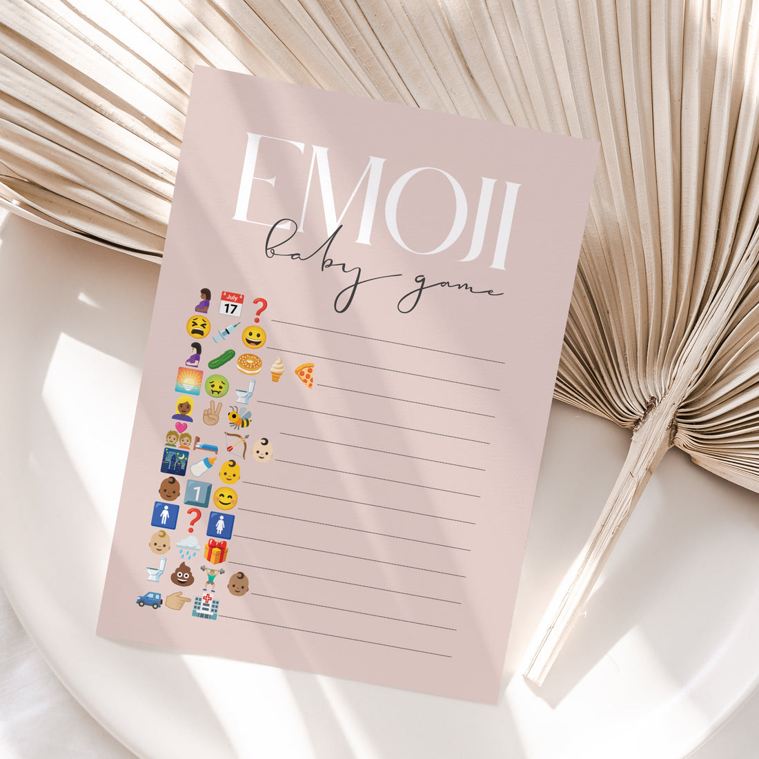 Blush Pink Baby Shower Emoji Game Cards