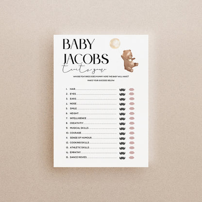 Bear Baby Shower Games-Baby Parent Traits Game Cards-Personalised Baby Shower Games-Teddy Bear Theme-Gender Neutral Unisex-New Mum Baby Gift