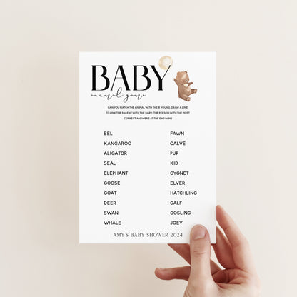 Bear Baby Shower Games-Animal Game Card-Personalised Baby Shower Games-Baby Animal -Teddy Bear Theme-Gender Neutral Unisex-New Mum Baby Gift