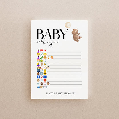 Bear Baby Shower Games-Emoji Game Cards-Personalised Baby Shower Game-Baby Emoji -Teddy Bear Theme-Gender Neutral Unisex-New Mum Baby Gift