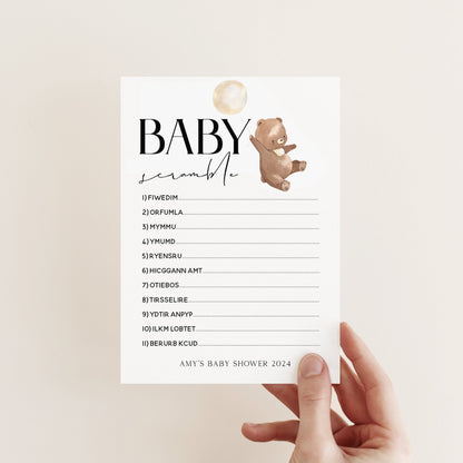 Bear Baby Shower Games-Word Scramble Game Cards-Personalised Baby Shower Games-Teddy Bear Theme-Gender Neutral Unisex-New Mum Baby Gift