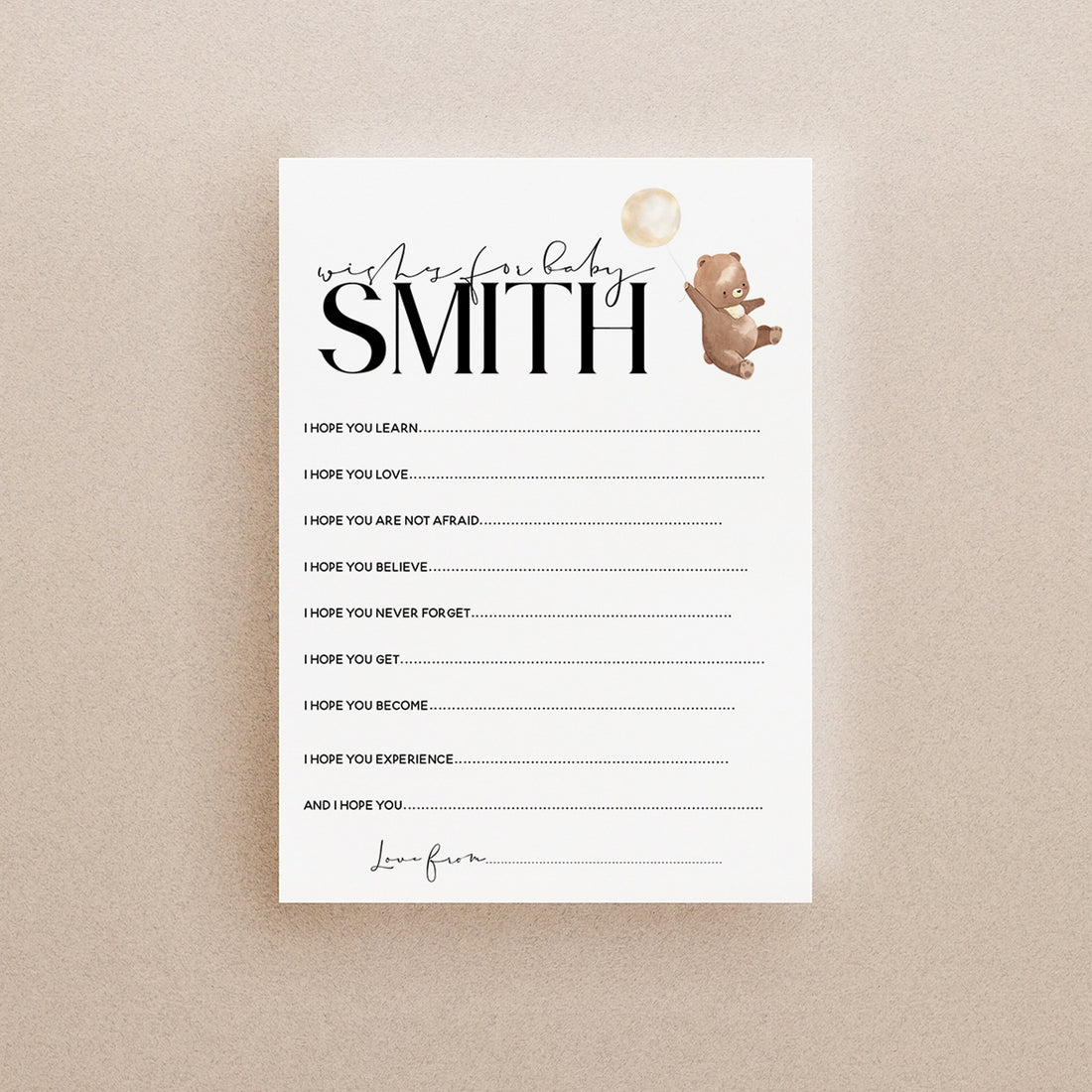 Bear Baby Shower Games-Wishes For Baby Cards-Personalised Baby Shower Games-Custom Wishes-Teddy Bear Theme-Gender Neutral -New Mum Baby Gift