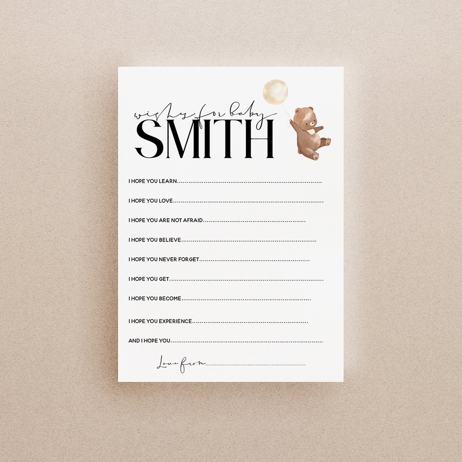 Bear Baby Shower Games-Wishes For Baby Cards-Personalised Baby Shower Games-Custom Wishes-Teddy Bear Theme-Gender Neutral -New Mum Baby Gift