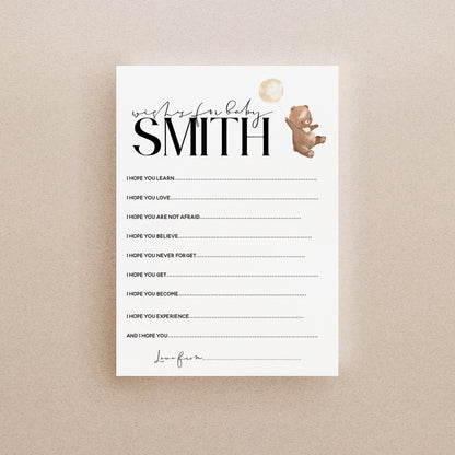 Bear Baby Shower Games-Wishes For Baby Cards-Personalised Baby Shower Games-Custom Wishes-Teddy Bear Theme-Gender Neutral -New Mum Baby Gift
