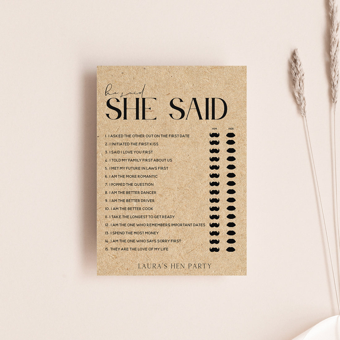 Personalised Kraft Minimalist He Said She Said Game