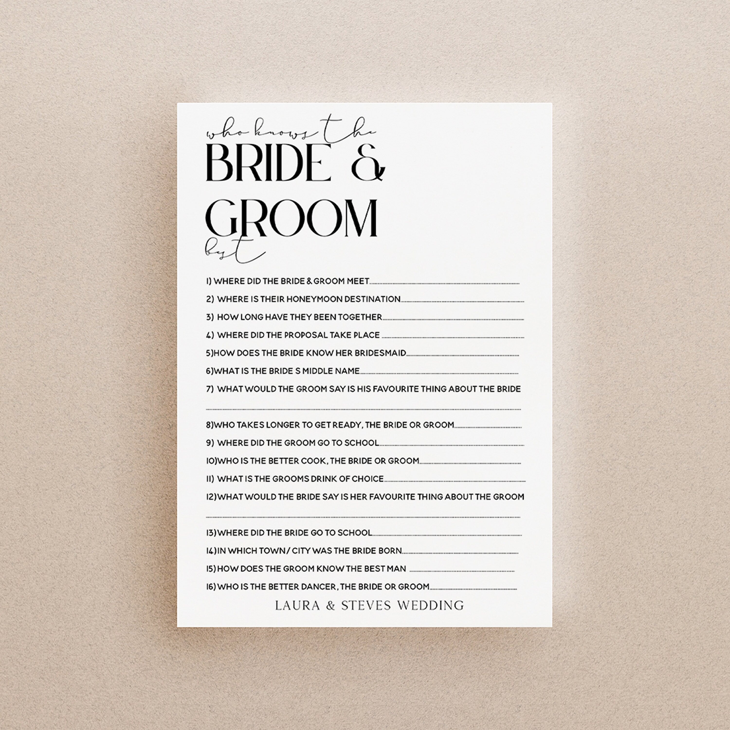 Who Knows Bride and Groom Minimal design