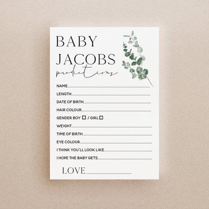 Botanical Baby Shower Games-Baby Prediction Cards-Personalised Baby Shower Games-Custom Prediction- Sage Theme-Gender Neutral -New Mum Baby