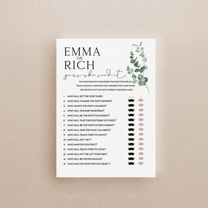 Botanical Baby Shower Games- Who Said It Game -Personalised Baby Shower Games-Custom Games Sage Theme-Gender Neutral -New Mum Baby