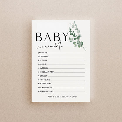 Botanical Baby Shower Games-  Word Scramble Game -Personalised Baby Shower Games-Custom Games Sage Theme-Gender Neutral -New Mum Baby