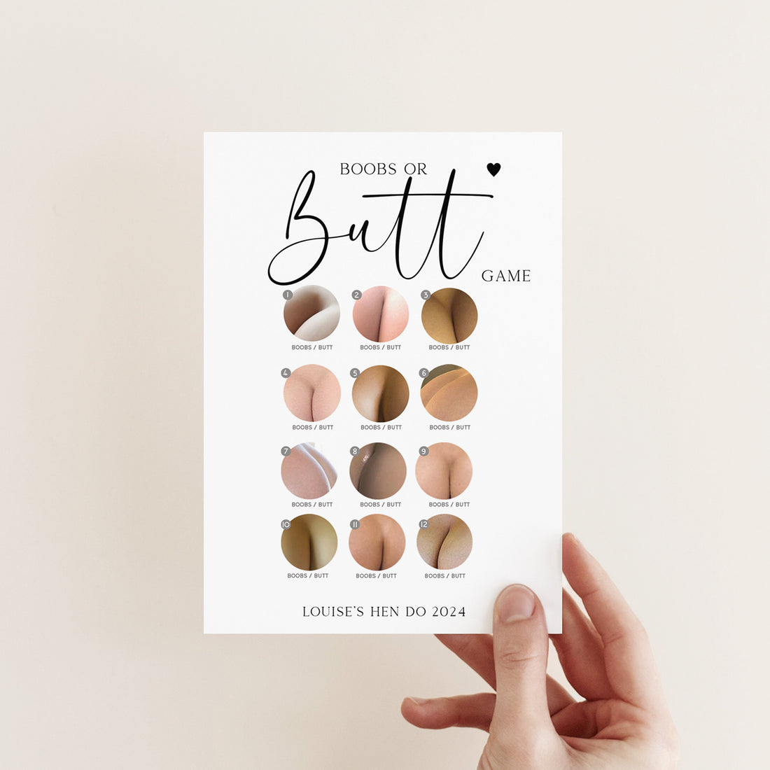 Personalised Minimal Script Boobs Or Butt Game Cards